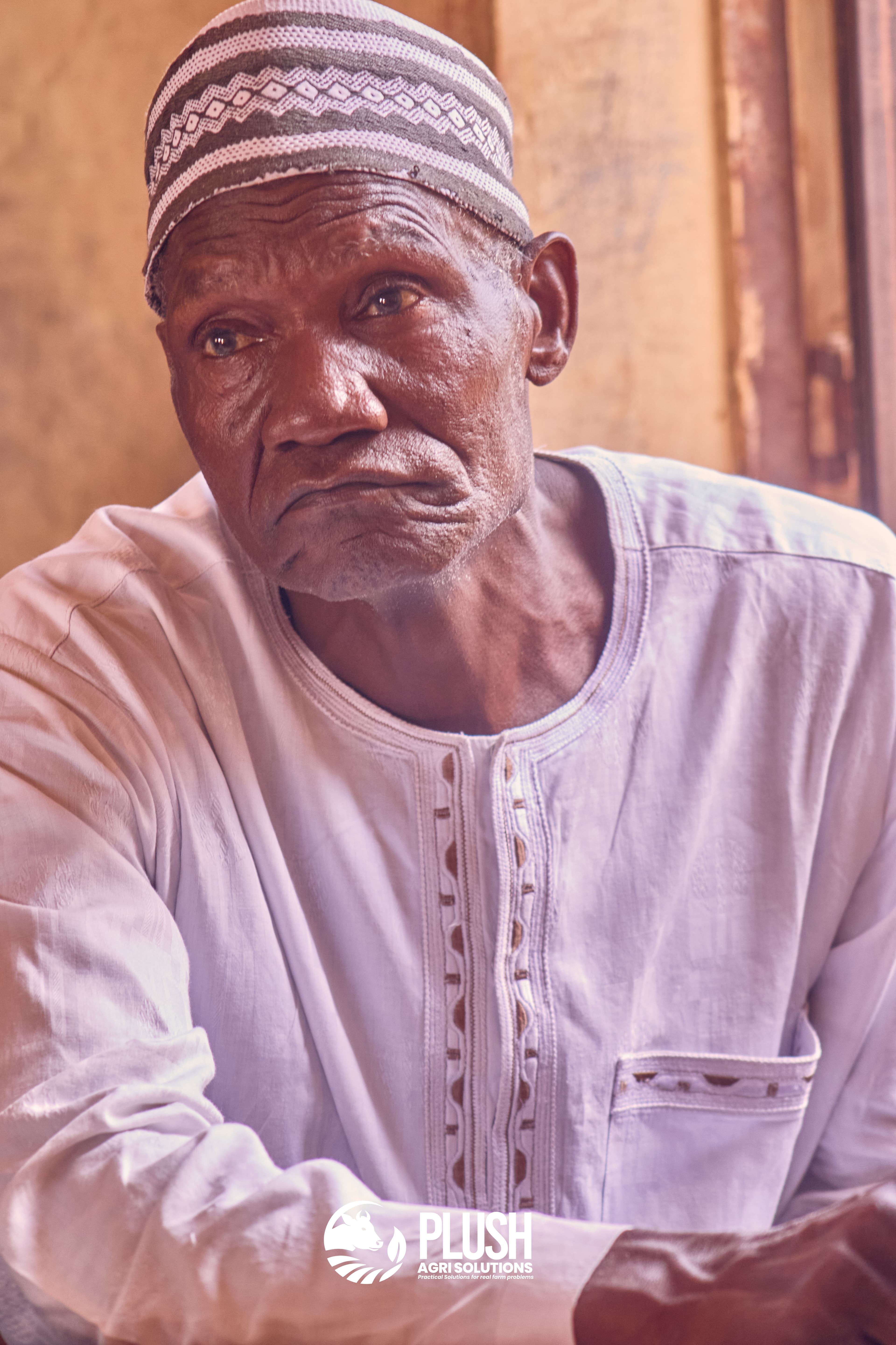An elder farmer during a one-on-one Plush Agri Solutions advisory session in Danhonu 1